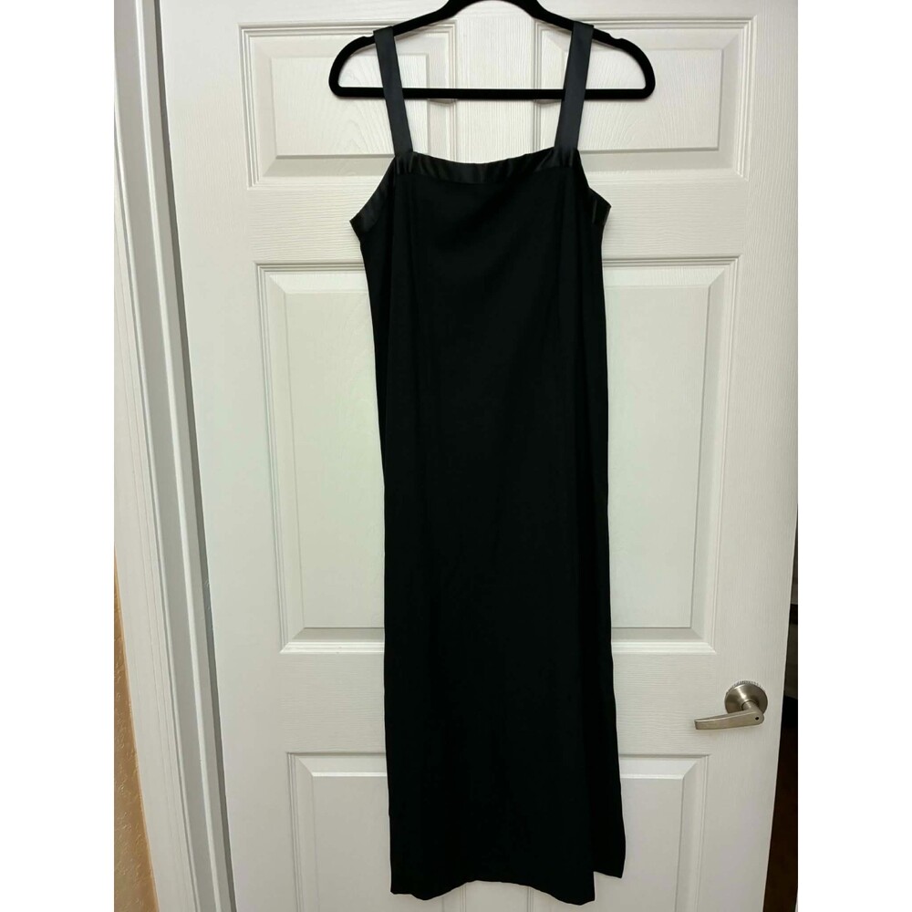 Vintage Black Slip Dress Size 12 Rayon Blend Spaghetti Strap Midi Sheath